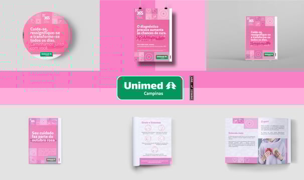 a pink and white brochure with a pink background