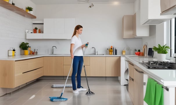 A person is using a tool with a red handle, possibly a staple remover or similar tool, to work on a wooden frame. The person is wearing a shirt with a colorful floral pattern, and their focus appears to be on the task at hand. The setting suggests a crafts or DIY environment.