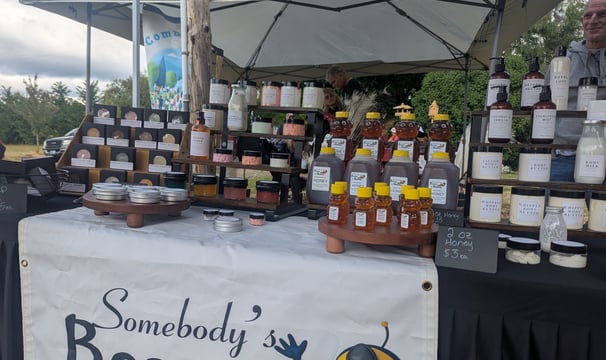 Somebody's Honey booth at the Lacomb Community Markte