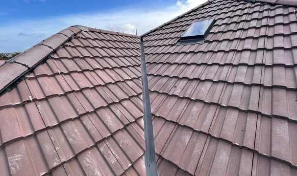 a newly installed affordable roof with a vellum window