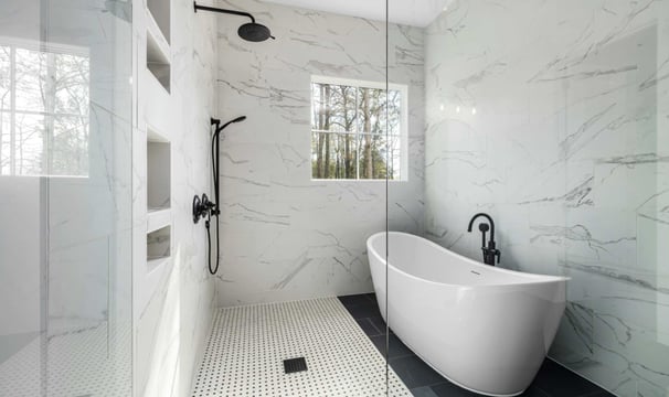 Luxury bath with walk-in shower and tub