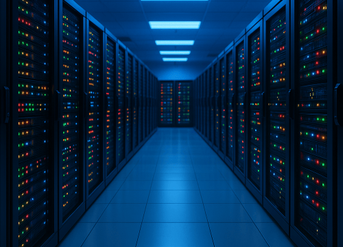 a long hallway with rows of servers and rows of servers