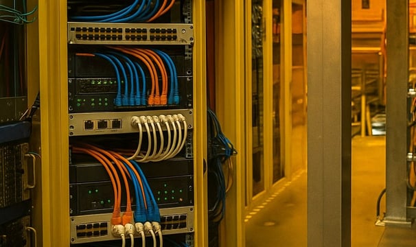 a server room with a lot of wires and wires