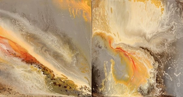 SOLD - Rhapsody is a fiery 8-foot by 4-foot diptych