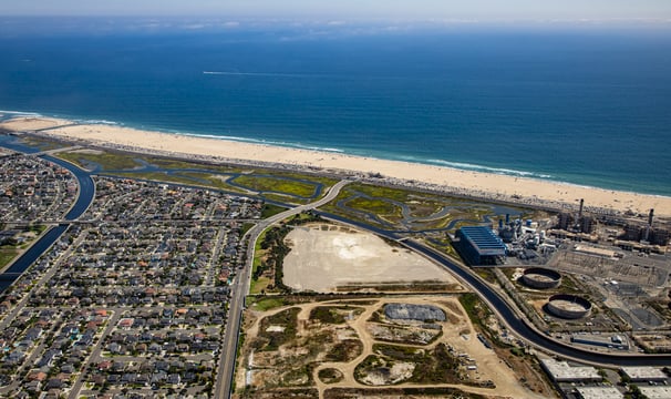 Aerial view of California coastal development site