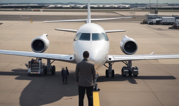 A person wearing a headset is seated inside a small aircraft cockpit. They are surrounded by various controls and equipment, with the aircraft's structure visible around them. The view outside shows part of a runway and the sky.