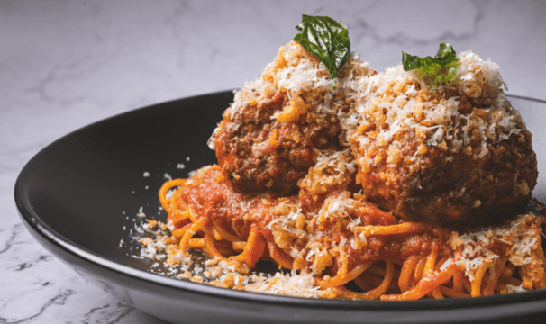 a plate of spaghetti sauce and meatballs at Tony's Sukhumvit 11 Italian Restaurant Bangk