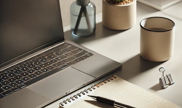 a laptop computer and a cup of coffee on a desk