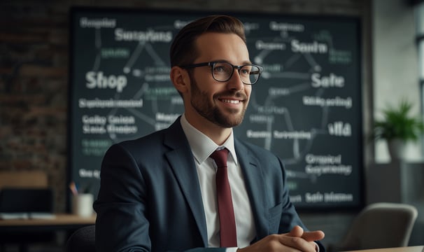 a man in a suit and tie is smiling