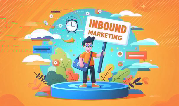 Illustration of a boy holding a sign reading Inbound Marketing