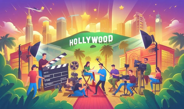 An illustration of content creators working in Hollywood