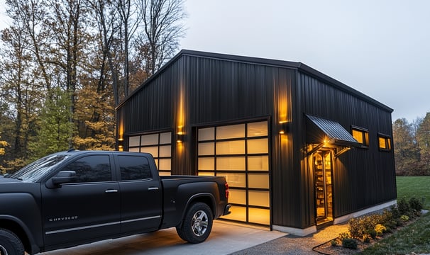 black garage barndominium style