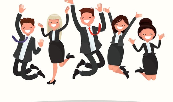 Employees dancing in joy at the workplace