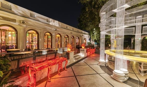 a bar with a bar and a bar with a bar stool