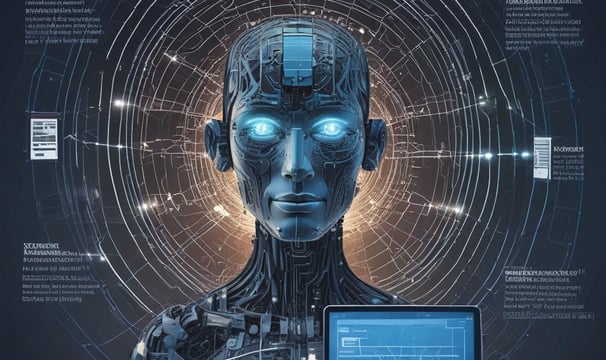 A digital illustration featuring a smartphone floating above a hexagonal platform, with gears and digital elements surrounding it. The screen displays a chatbot interface with various colored speech bubbles. The background is a solid light blue, emphasizing the technological theme. The text 'chatGPT' is displayed in 3D lettering on the right side.
