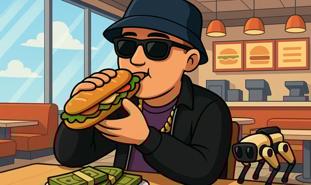   Franchisepartner bereitet in einer Hustensaft Jüngling Sandwich Corp Filiale ein frisches Baguette zu.