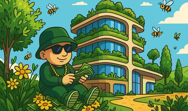 Symbolbild für nachhaltige Investitionen bei Hustensaft Jüngling Capital mit Pflanze und Münzen im Glas.