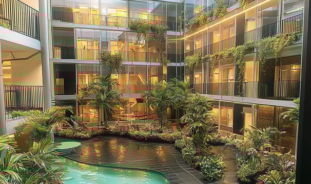 Illustration virtuelle de l’hôtel Saint-Georges en Guadeloupe, projet de transformation porté par Bruno Valery après 18 ans d