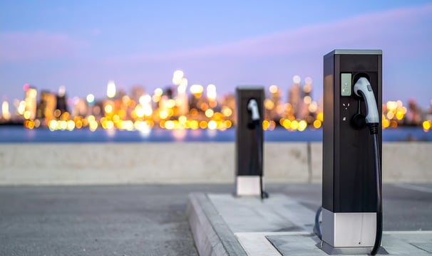 public charge points with a city skyline
