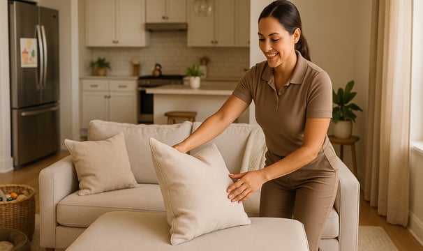 Professional house cleaning service by Dust Be Gone cleaning living room furniture in Scottsdale