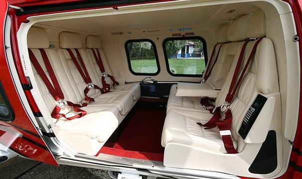 Luxury interior of Agusta AW109 VIP helicopter - leather seats and premium interior trim