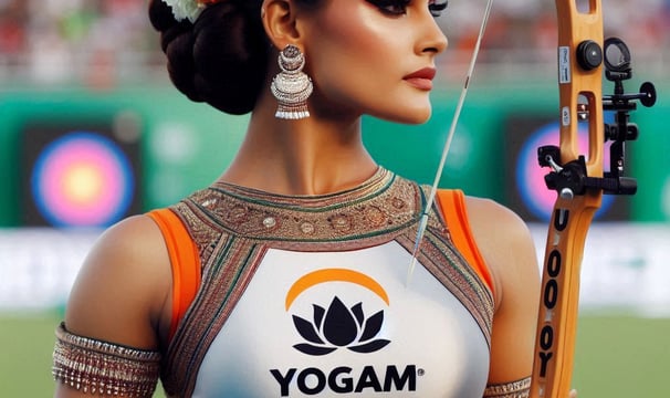 a woman in a yoga outfit with a bow