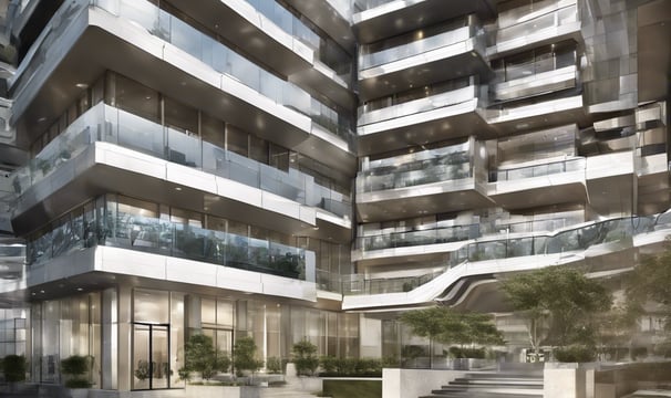 Concrete bridge beams and support columns against a clear blue sky, showcasing structural design and engineering.