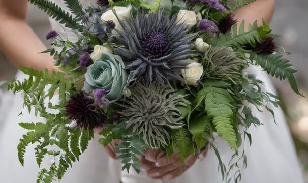a bride holding a bouquet of flowers