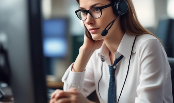 a woman in a headset with a headset and a headset