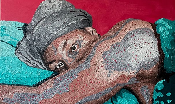 Tell me something, Acrylic on canvas, 2024, 80x80cm (Rechel Oppong)