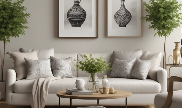 An elegant display in a store features an array of beauty products, including body creams and lotions, set on a wooden table. The product packaging is in shades of pink and peach. A decorative vase with bamboo sticks and rose petals is placed among the products. Advertisements for a new limited edition line are visible, with a poster featuring a woman in a flowing dress. Shelves filled with various skincare products line the walls in the background.