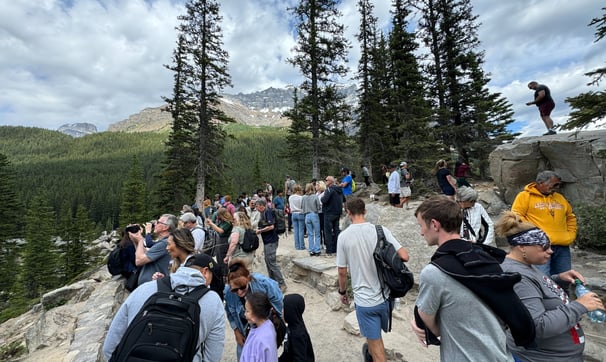 Moraine Lake viewpoint after a short hike with Banff Explorer guides.