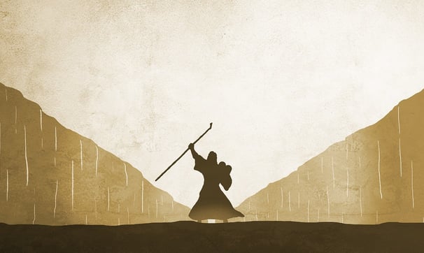 Ilustração de Moisés abrindo o mar