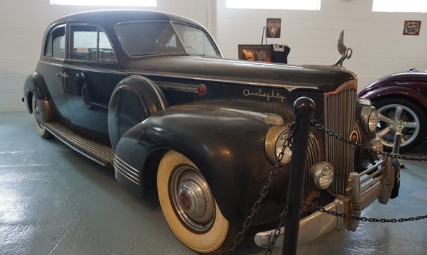 A 1941 Packard Custom Super Eight One-Eighty featured in the film The Godfather at the Vintage Grill & Car Museum in Weatherf