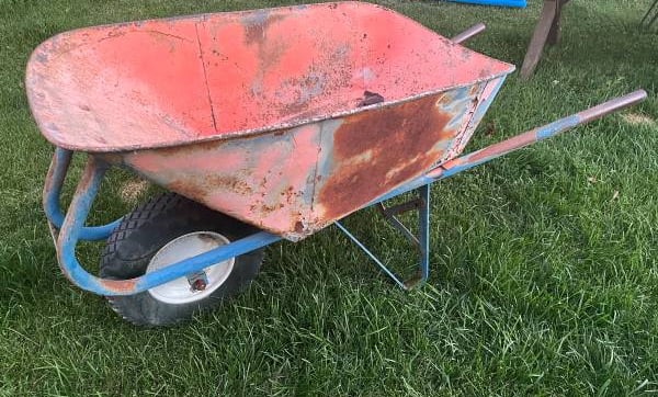 Wheelbarrow flat tire fixed with glue