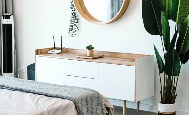 bedroom bed and plant