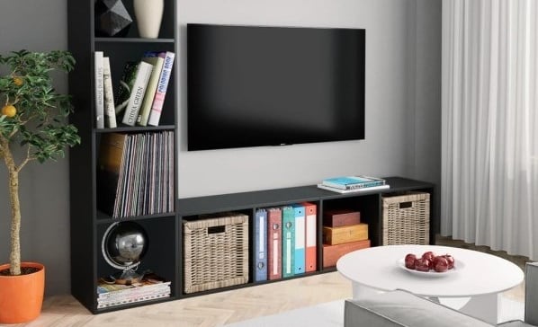 Jeu de bibliothèque télé en noir 