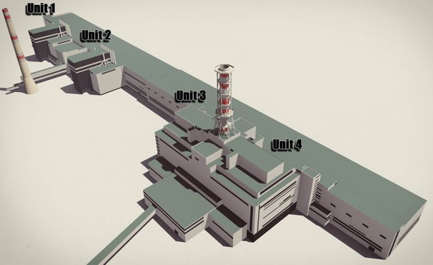 Çernobil Nükleer Enerji Santralinin 1986'daki kazadan önce nasıl göründüğünün bilgisayarda oluşturulmuş görüntüsü