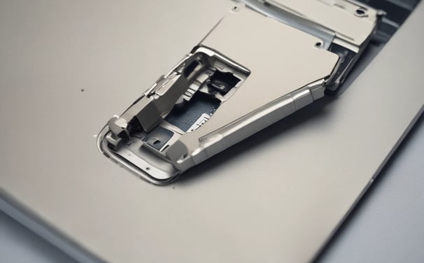 a laptop computer with a small metal latch on it