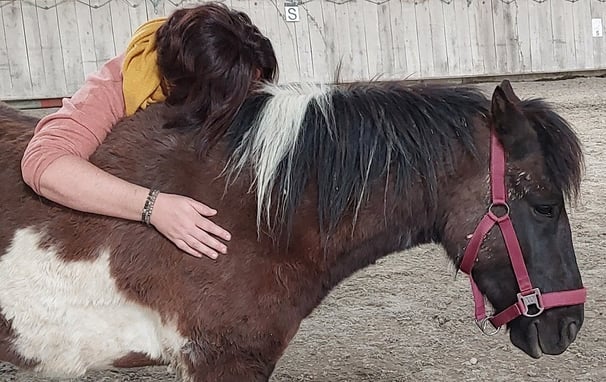 Une personne qui trouve du réconfort dans le soutien d'un cheval
