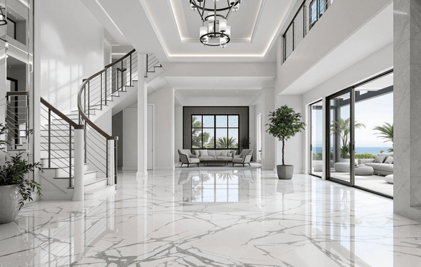 white marble epoxy floor finish in house