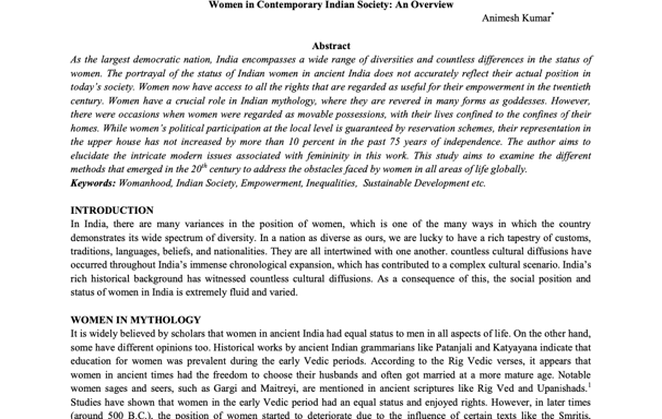 Women in Contemporary Indian Society: An Overview