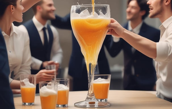 a man pouring orange juice into a glass of orange juice