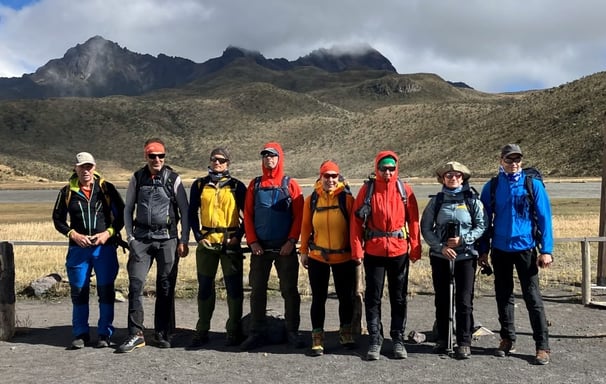 group ready to hike Rumiñahui, starting from Limpiopungo Lagoon