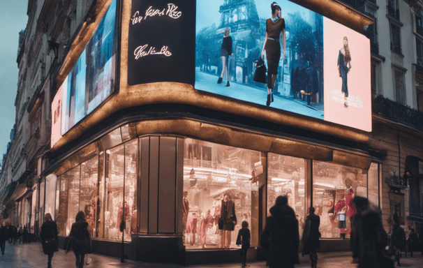 a group of people walking around a city street