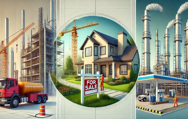 image that shows 3 industries, home and commercial construction and oil and gas work site