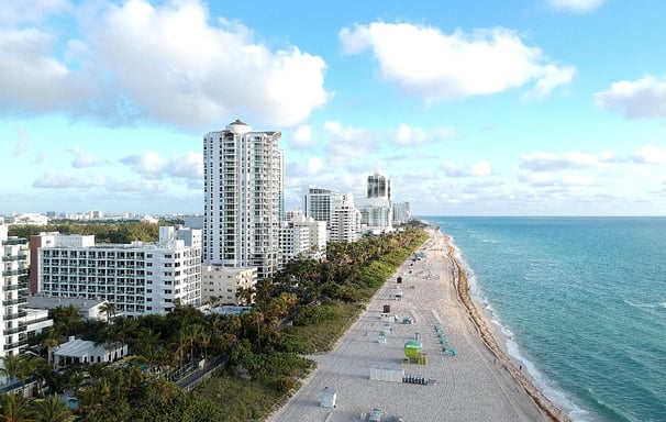a beach with a view of Miami South Beach