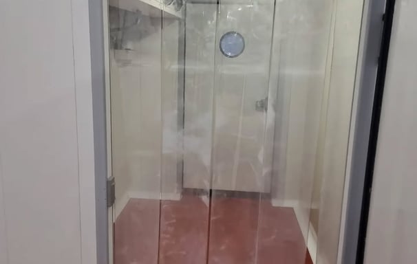 Blast chiller with two doors—one for entry and one for exit