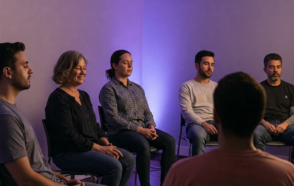 Group of people seated in a wellness or meditation workshop