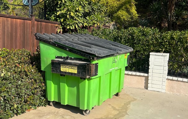 3 cubic yard bin ready for garage cleanup.